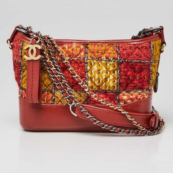 Chanel Orange Quilted Tweed Calfskin Leather Small Gabrielle Hobo Bag - Picture 1 of 10